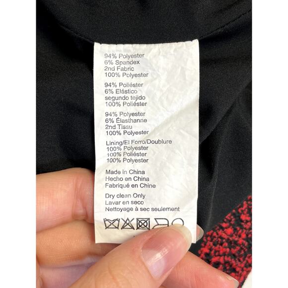 JASON WU COLLECTIVE Jacquard Color Block Scuba Sheath Dress Red Black 2 $370 - Picture 12 of 13